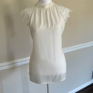 White Chiffon Blouse With Lace Sleeves by Express Size Large